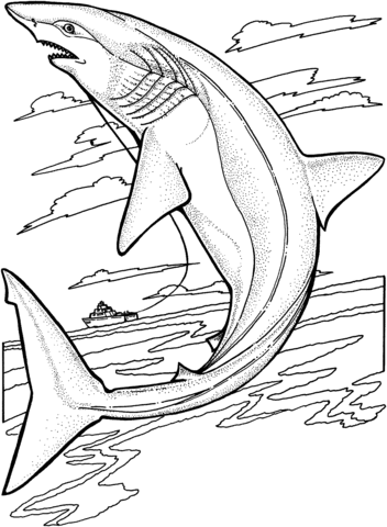 Lemon Shark Jumps Out Of The Water Coloring Page